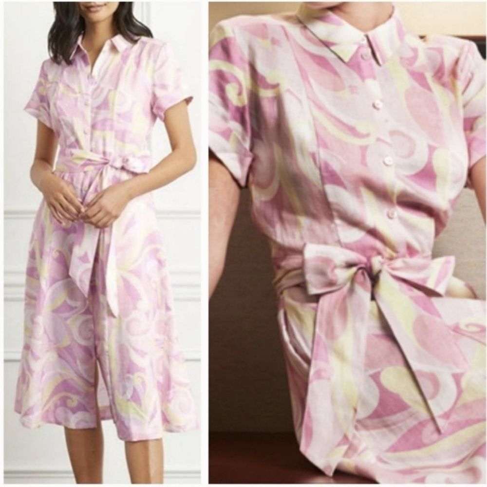 Hill House The Lily Dress in Candy Kaleidoscope Belted Linen Midi Dress XXS